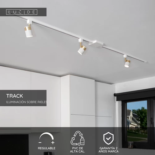 Lucide TRACK Alimentador - Sistema de carril monofásico / Iluminación con rieles - Simple - Blanco (Extensión) - USP